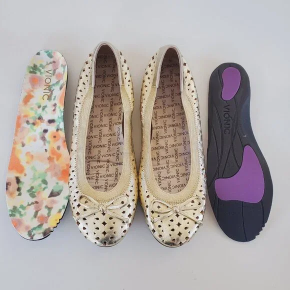 Vionic Spark Surin Gold Leather Slip On Cutout Arch Support Ballet Flats Size 8 - Picture 7 of 15